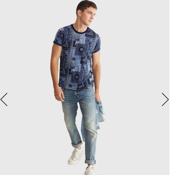 Lucky Brand Indigo Bandana Print Tee Shirt Men's XL - Picture 11 of 13